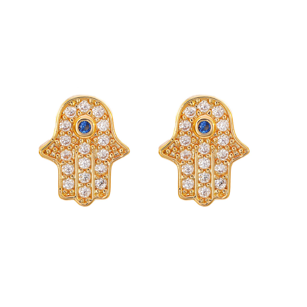 Hamsa Stud Earrings with Evil Eye Crystal-2