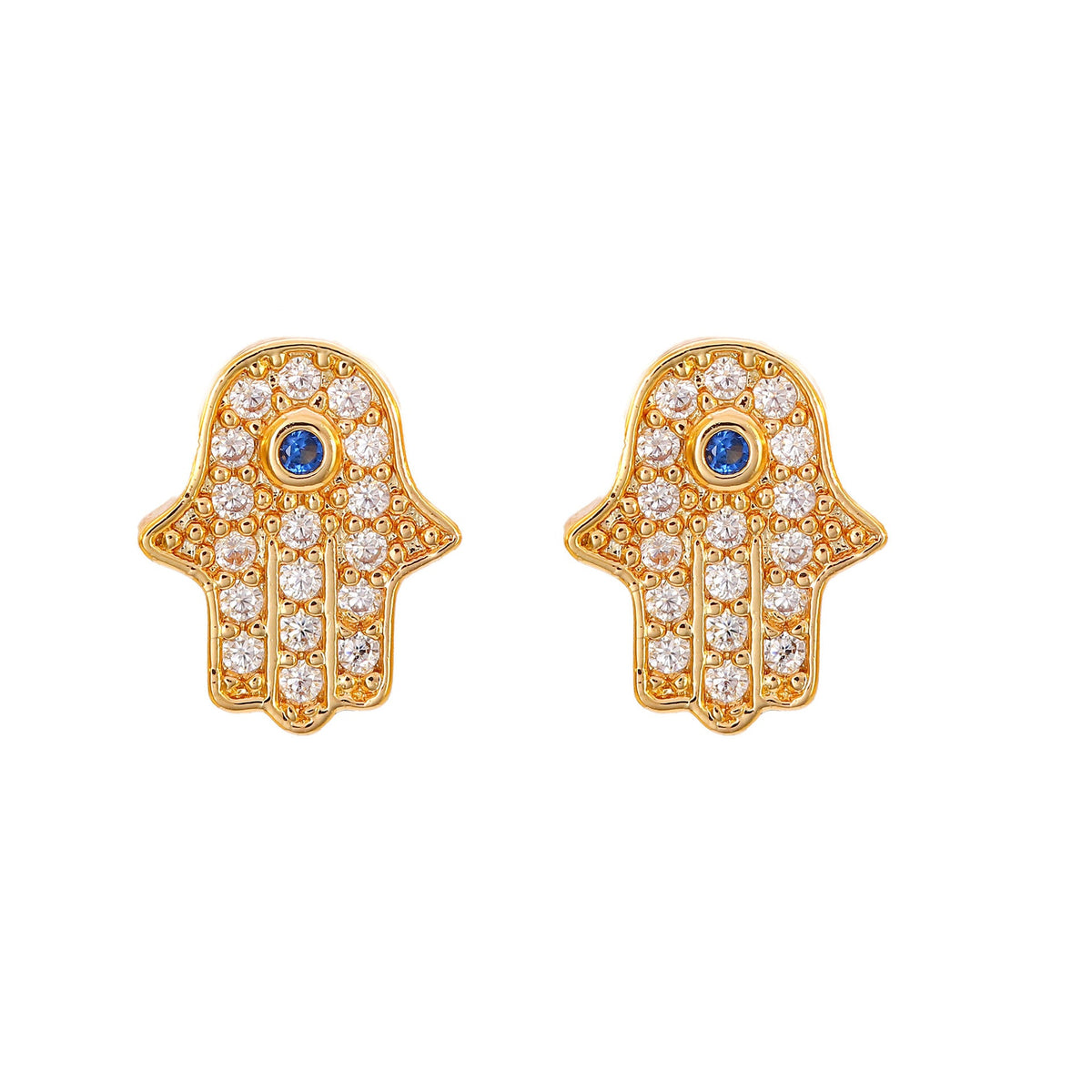 Hamsa Stud Earrings with Evil Eye Crystal-2