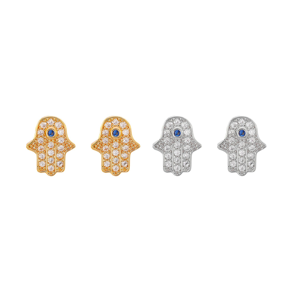 Hamsa Stud Earrings with Evil Eye Crystal-1