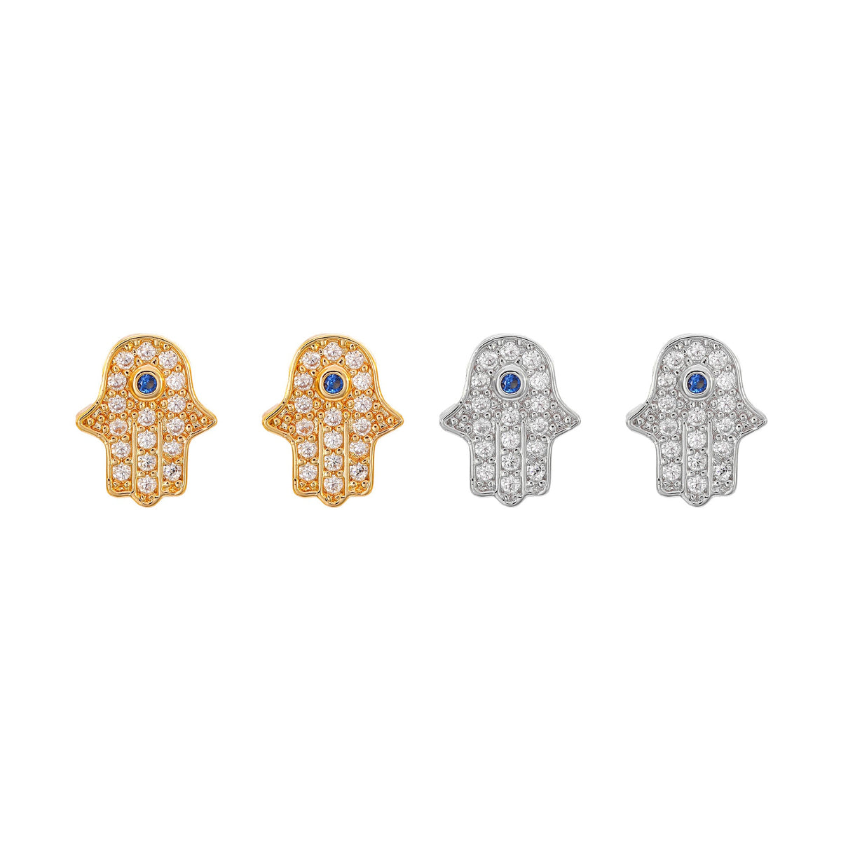 Hamsa Stud Earrings with Evil Eye Crystal-1