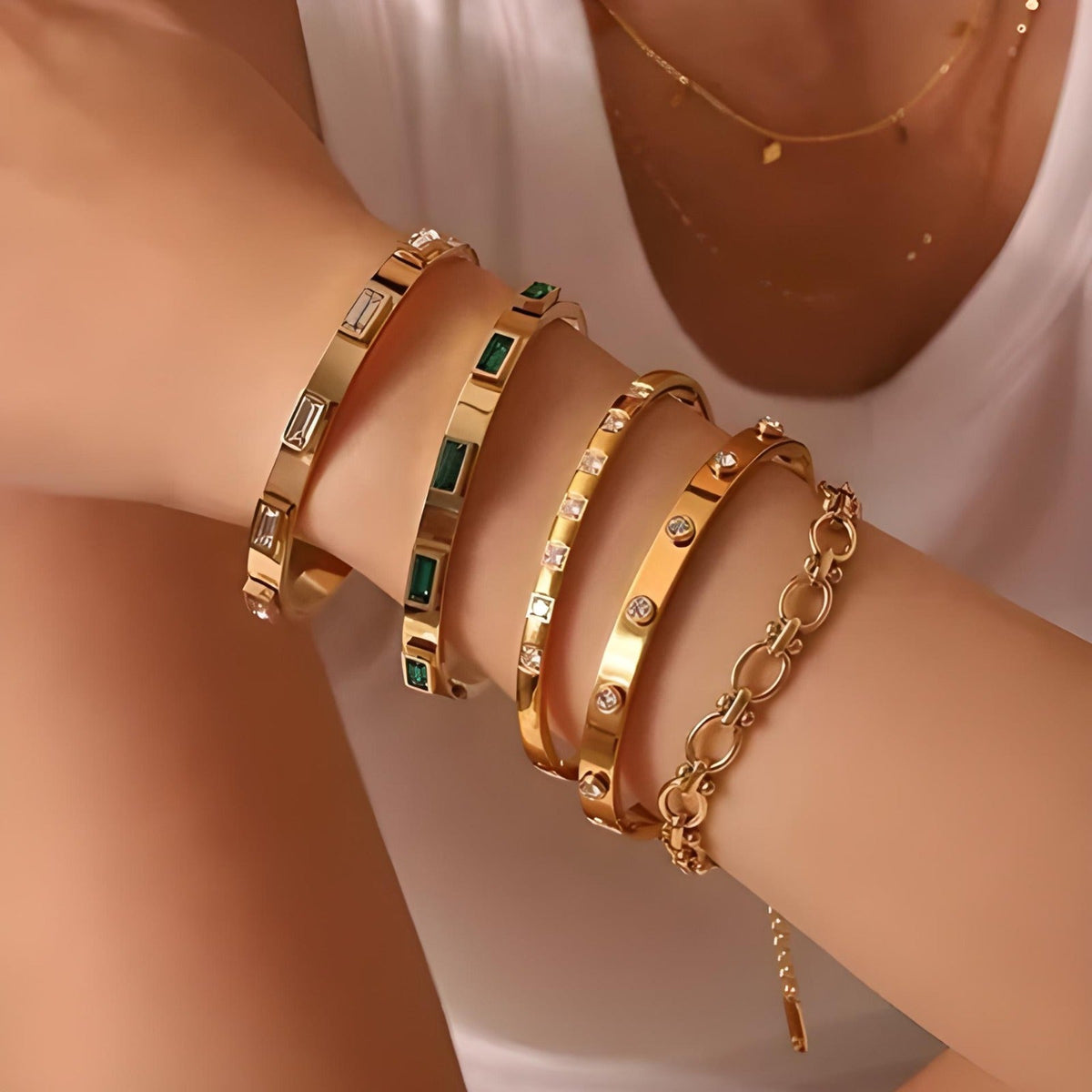 Baguette Gemstone Cuff Bracelet-2