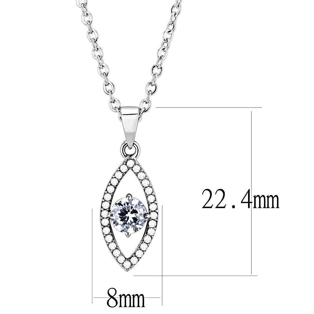 DA228 - High polished (no plating) Stainless Steel Chain Pendant with AAA Grade CZ  in Clear-1