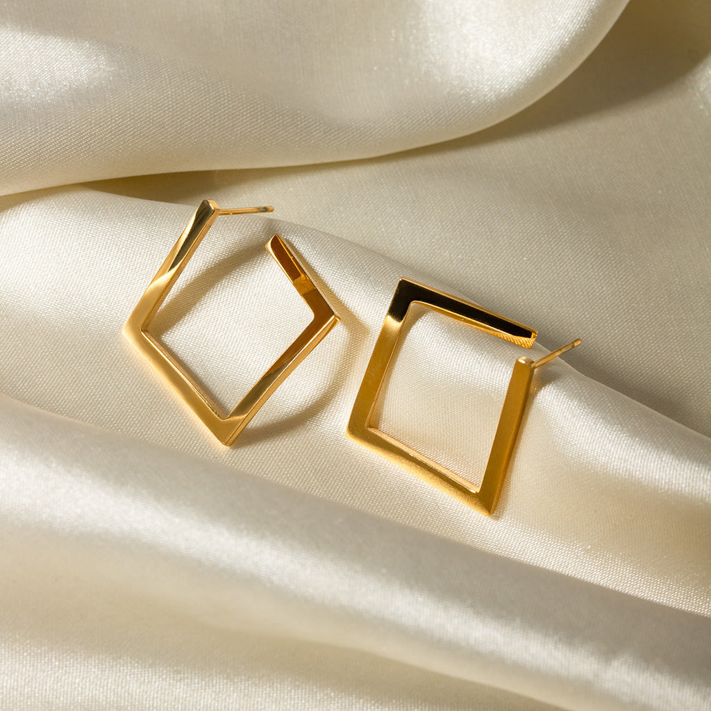 18K Gold Plated Geometric Square Hoop Earrings-1