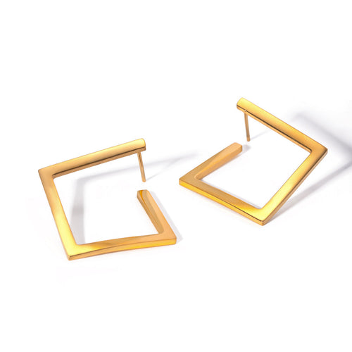 18K Gold Plated Geometric Square Hoop Earrings-0