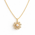 Golden Glow Blossom Necklace – Pearl Center with Shimmering Petals-0