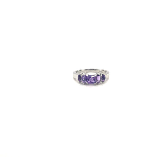 Amethyst Ring in 925 Sterling Silver Rhodium Plated Women’s Jewelry-0