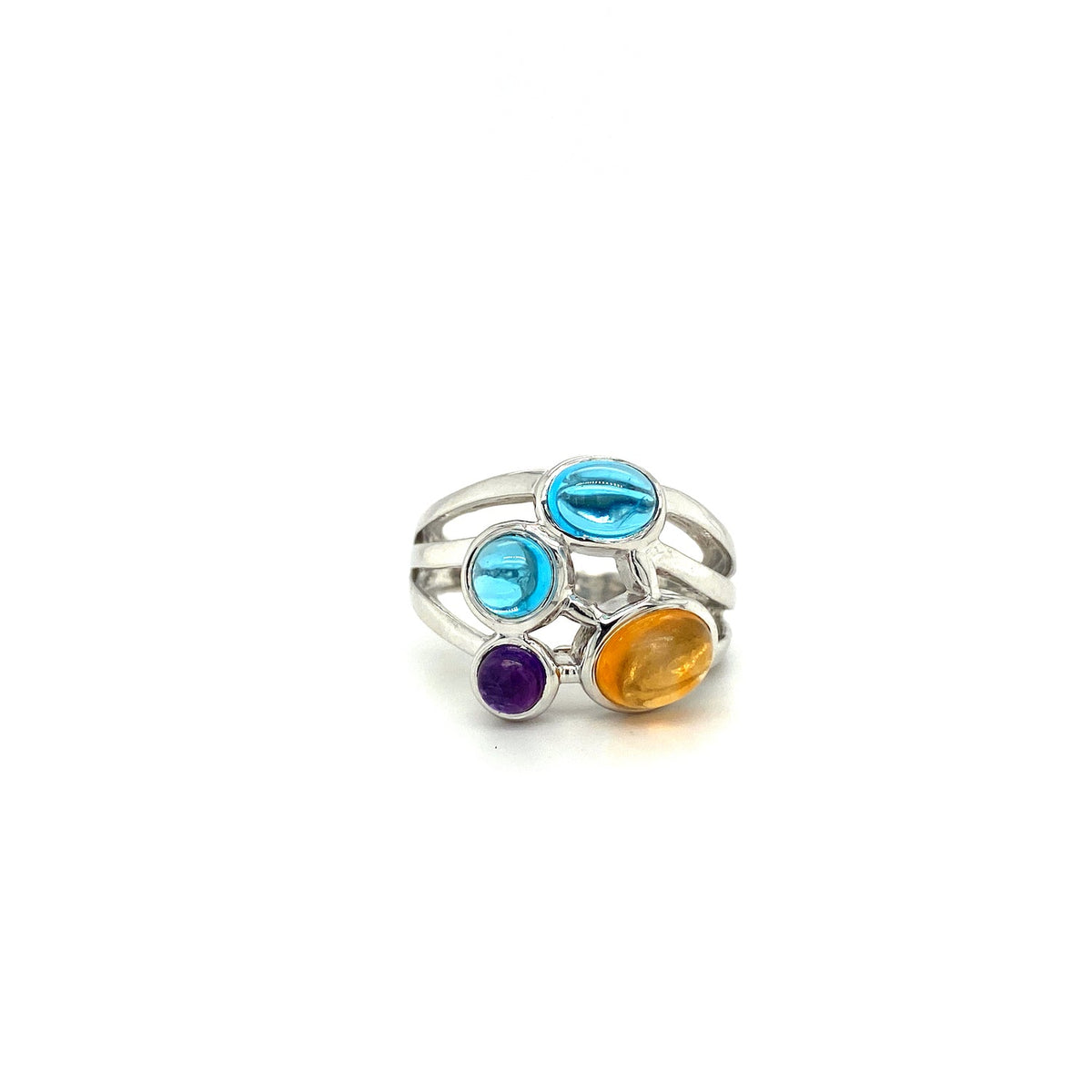 925 Sterling Silver Multi Colour Stones Ring Women Rhodium Plated-0