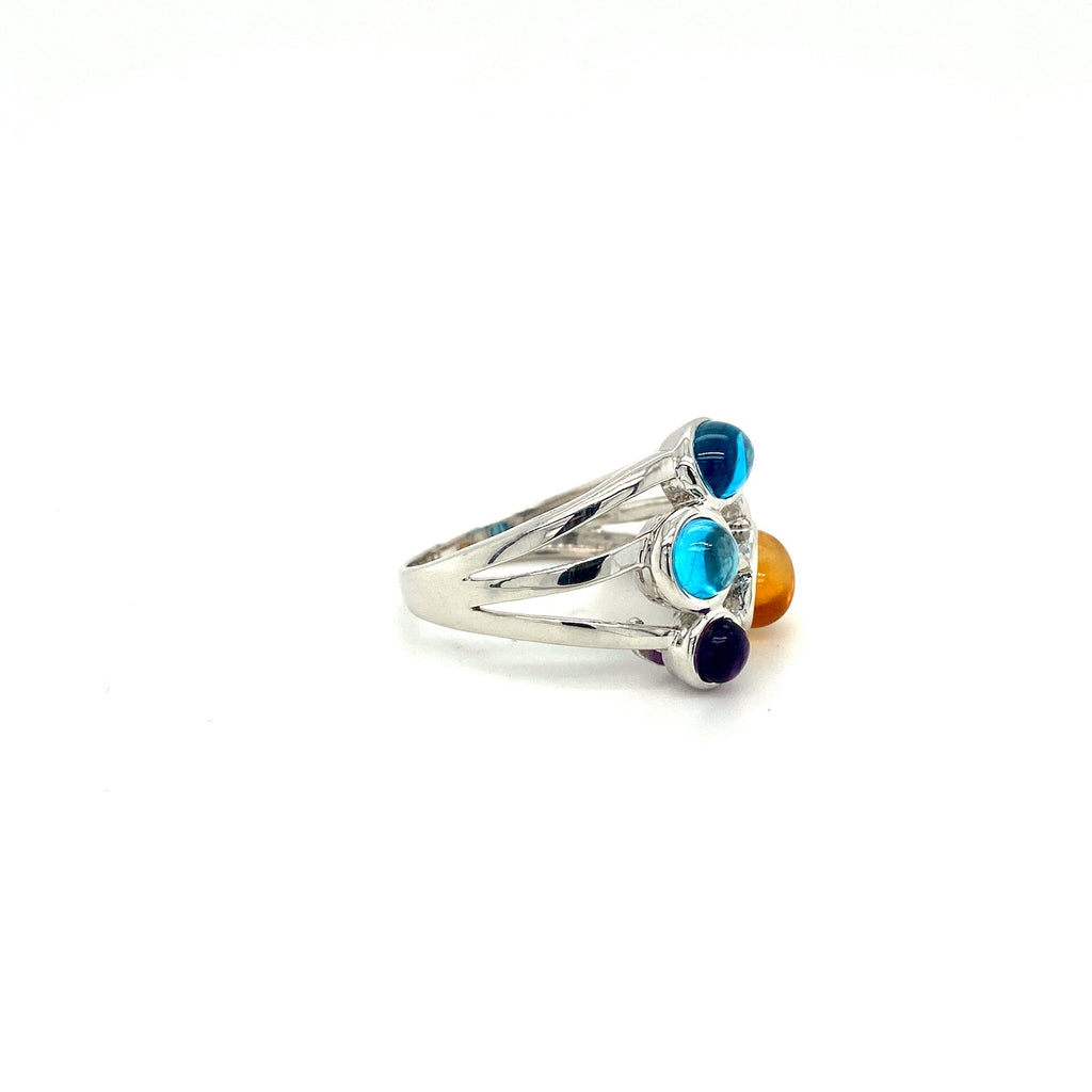 925 Sterling Silver Multi Colour Stones Ring Women Rhodium Plated-1