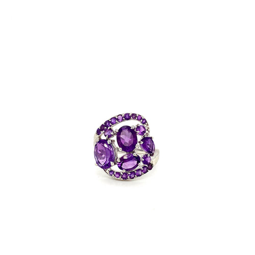 Amethyst Ring in 925 Sterling Silver Rhodium Plated-0