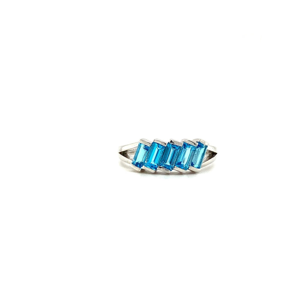 Blue Topaz Ring 925 Sterling Silver Rhodium Plated Women's Jewelry-0