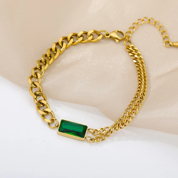 Emerald Gold Chain Bracelet-0