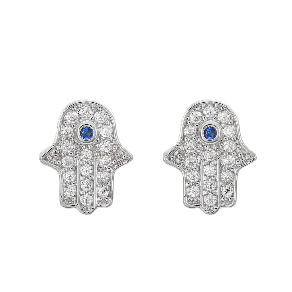 Hamsa Stud Earrings with Evil Eye Crystal-3